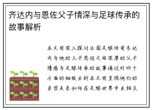 齐达内与恩佐父子情深与足球传承的故事解析